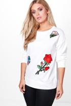 Boohoo Plus Katy Oversized Badge Applique Sweat Top Cream