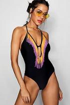 Boohoo Vietnam Plunge Ombre Tassel Swimsuit
