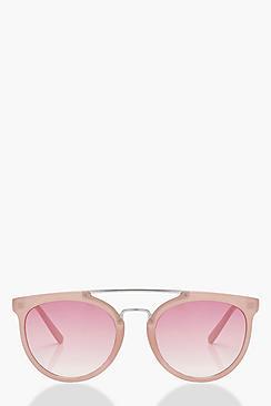 Boohoo Olivia Pink Retro Frame Sunglasses