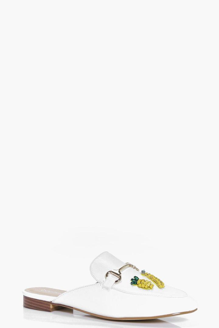 Boohoo Lara Fruit Patch Mule Loafer White