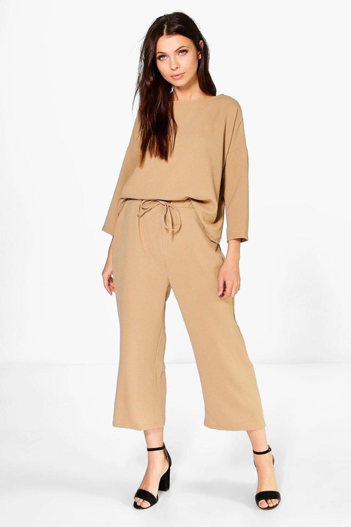 Boohoo Georgia Premium Woven Crop Trouser Tan