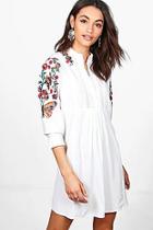 Boohoo Boutique Eve Embroidered Batwing Shirt Dress