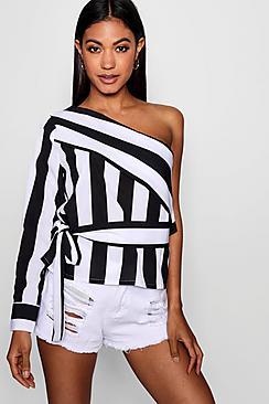 Boohoo One Shoulder Stripe Tie Top