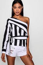 Boohoo One Shoulder Stripe Tie Top