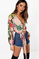 Boohoo Maddison Large Floral Wrap Front Top