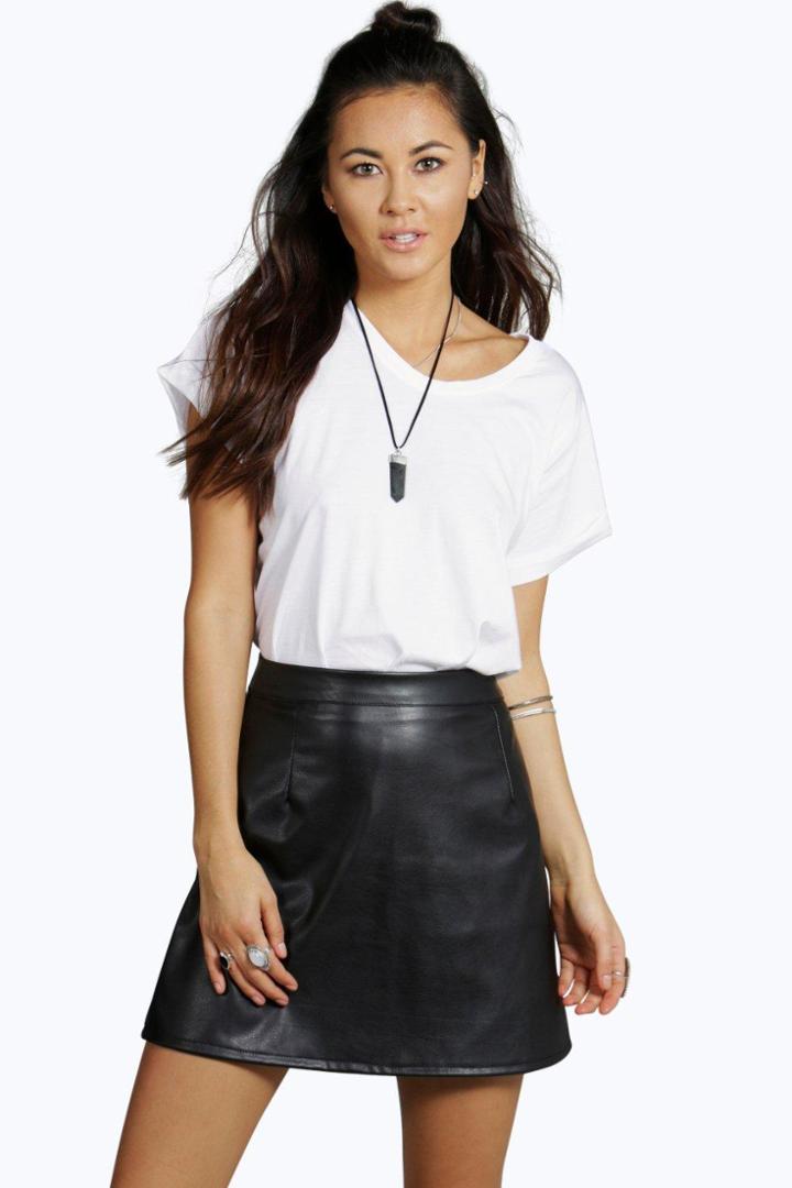 Boohoo Luna Faux Leather A Line Mini Skirt Black