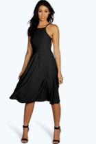 Boohoo Mary Strappy Backless Midi Skater Dress Black