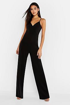 Boohoo Tall Wrap Slinky Wide Leg Jumpsuit