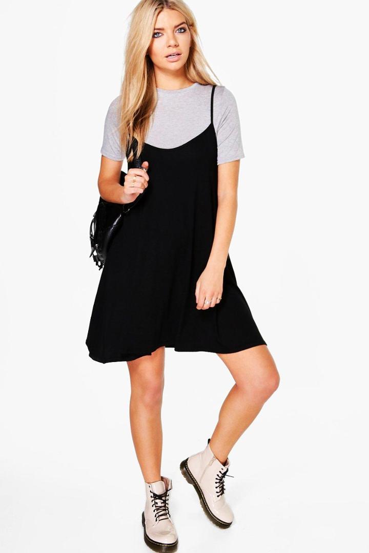 Boohoo Vita Short Sleeved Cami Shift Dress Grey