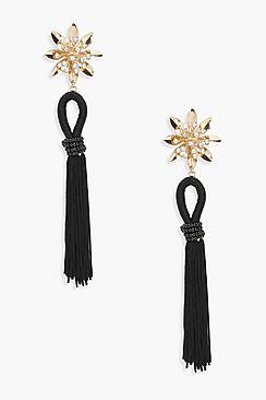 Boohoo Holly Floral Statement Tassel Earrings