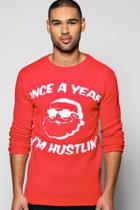 Boohoo Once A Year I'm Hustlin' Christmas Jumper Red
