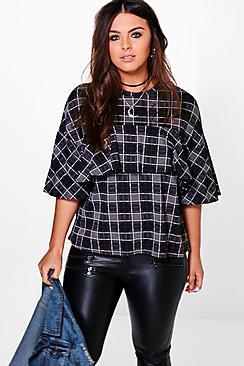 Boohoo Plus Kayleigh Ruffle Check Top