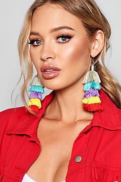 Boohoo Rachel Rainbow Tiered Tassel Earring