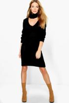 Boohoo Karina Roll Neck Soft Knit Jumper Dress Black