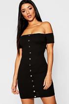 Boohoo Off The Shoulder Button Dress
