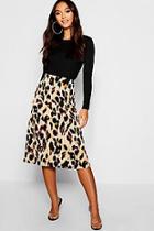 Boohoo Petite Leopard Print Bias Cut Midi Skirt