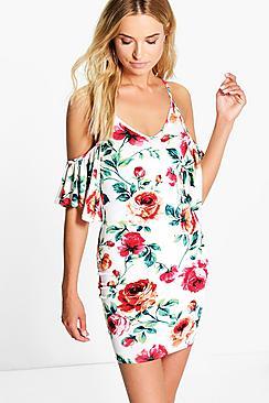 Boohoo Hayley Floral Cold Shoulder Mini Dress