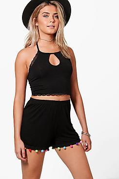 Boohoo Sophie Multi Colour Pom Pom Flippy Shorts