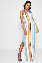 Boohoo Dixie Cut Work One Shoulder Striped Maxi Dress