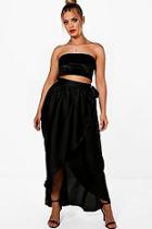 Boohoo Plus Kate Satin Woven Wrap Maxi Skirt