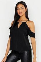 Boohoo Ruffle Detail Cold Shoulder Top