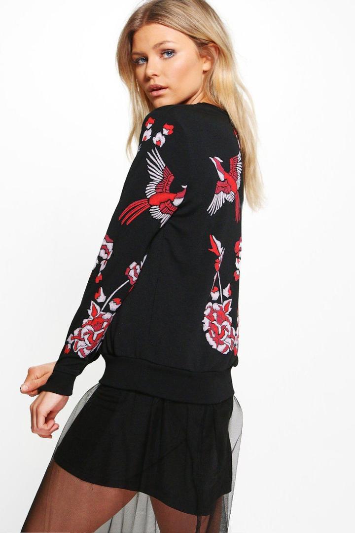 Boohoo Petite Kelly Bird Printed Sweat Multi