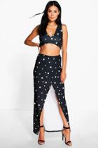 Boohoo Isobel Star Print Plunge Top And Maxi Skirt Co-ord Black