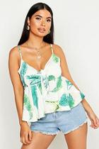 Boohoo Petite Palm Print Peplum Hem Cami