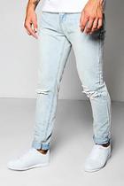 Boohoo Pale Blue Skinny Jeans With Ripped Knees