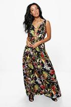 Boohoo Bella Cut Out Tropical Print Maxi Dress