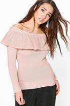 Boohoo Harriet Ruffle Off The Shoulder Jumper Nude
