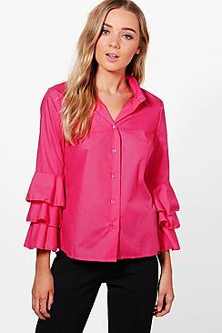 Boohoo Stacey Ruffle Sleeve Shirt