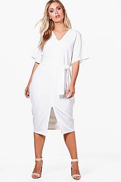 Boohoo Plus Molly Tailored Belted Tie Waist Midi Dress