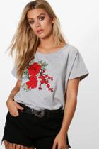 Boohoo Plus Hannah Floral Embroidered Sweat Top Grey