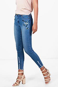 Boohoo Tall Jasmine Distressed Embroidered Jean