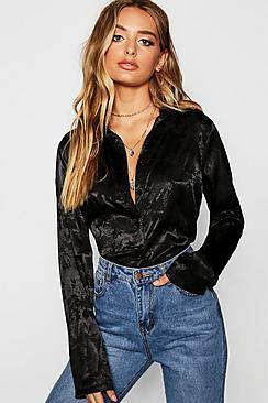 Boohoo Jacquard Satin Oversized Shirt