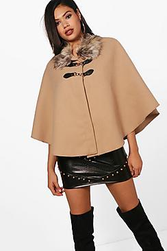 Boohoo Naomi Faux Fur Collar Cape