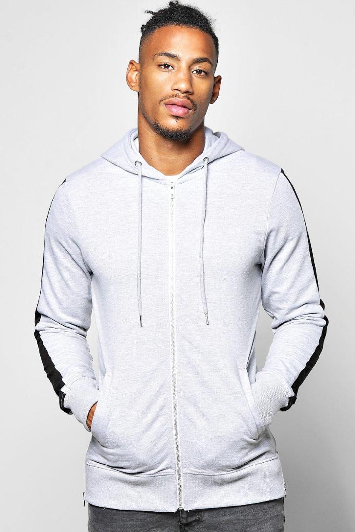 Boohoo Colour Block Stripe Hoodie Grey