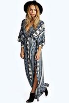 Boohoo Mia Scarf Print Kimono Sleeve Maxi Dress