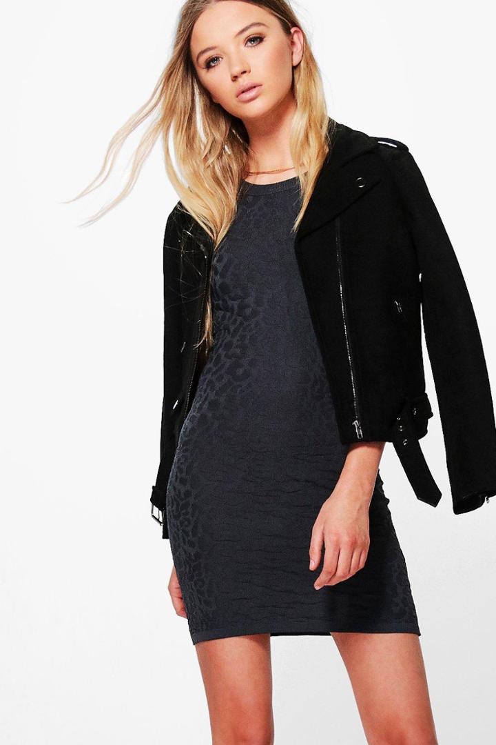 Boohoo Hannah Crinkle Textured Dress Grey