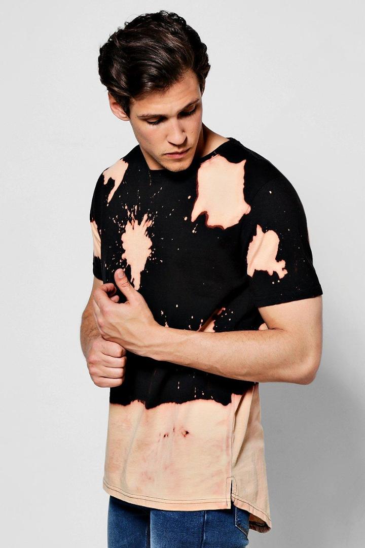 Boohoo Tie Dye Oversized Curved Hem T Shirt Black