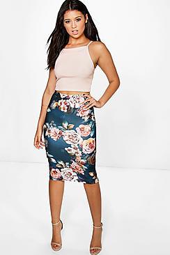 Boohoo Lana Digital Floral Print Midi Skirt