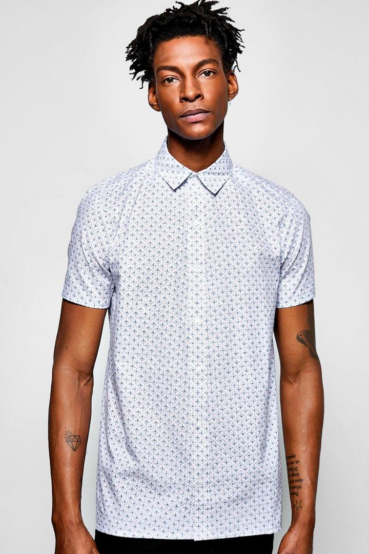 Boohoo Short Sleeve Diamond Geo Shirt White