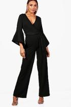Boohoo Jessie Flare Sleeve Wrapover Jumpsuit