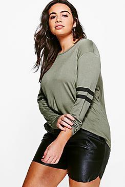 Boohoo Plus Violet Baseball Long Sleeve Top