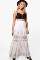 Boohoo Inari Embroidered Lace Insert Maxi Skirt Ivory