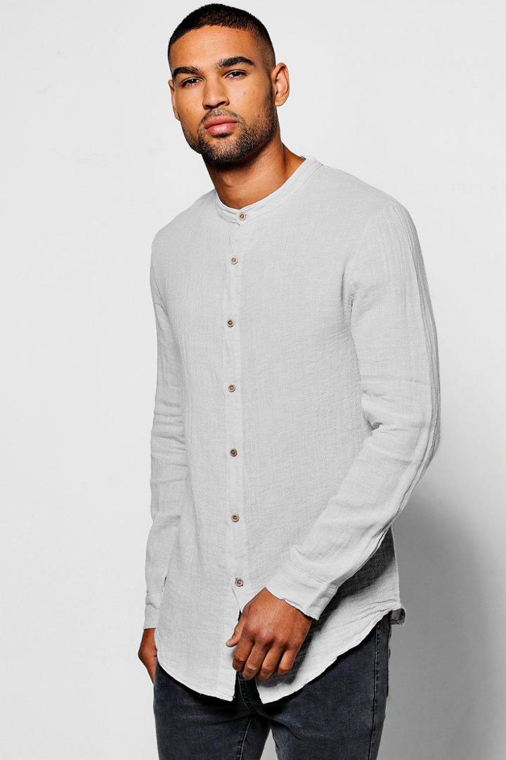 Boohoo Long Sleeve Linen Blend Shirt Grey