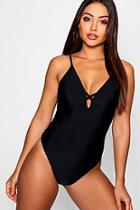 Boohoo Low Lace Up Back Swimsuit