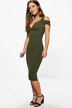 Boohoo Petite Jane Strappy Cold Shoulder Midi Dress