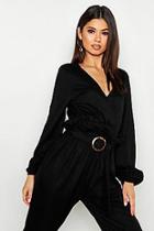Boohoo Linen Look Long Sleeve Wrap Crop Top